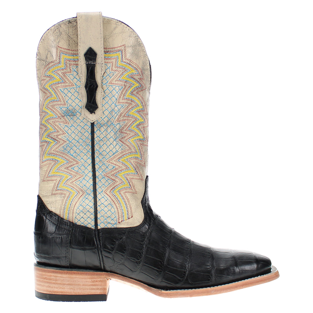 Mens Black American Alligator Belly Tail Square Toe Cowboy Boots That Looks Similar to Caiman by Vaccari