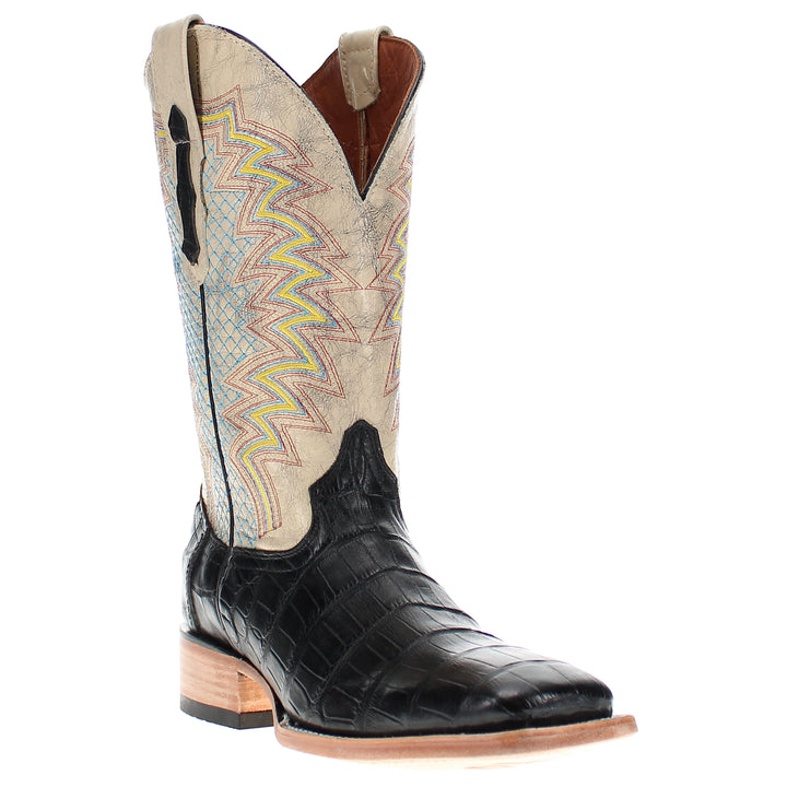 Mens Black American Alligator Belly Tail Square Toe Cowboy Boots That Looks Similar to Caiman by Vaccari