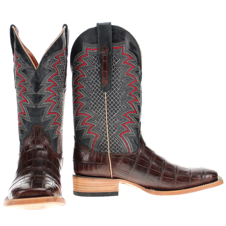 Mens Brown American Alligator Belly Tail Square Toe Cowboy Boots That Looks Similar to Caiman by Vaccari