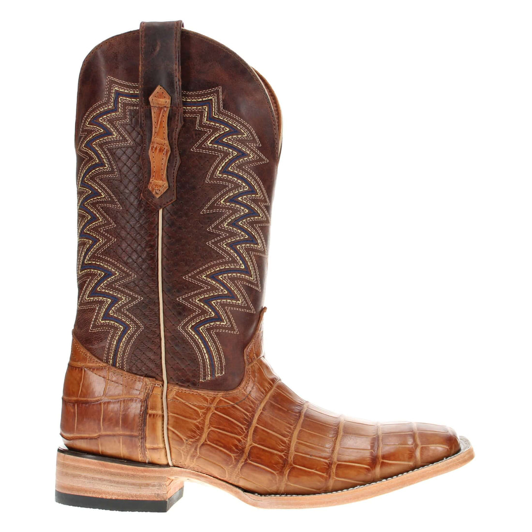 Mens Tan American Alligator Belly Tail Square Toe Cowboy Boots by Vaccari