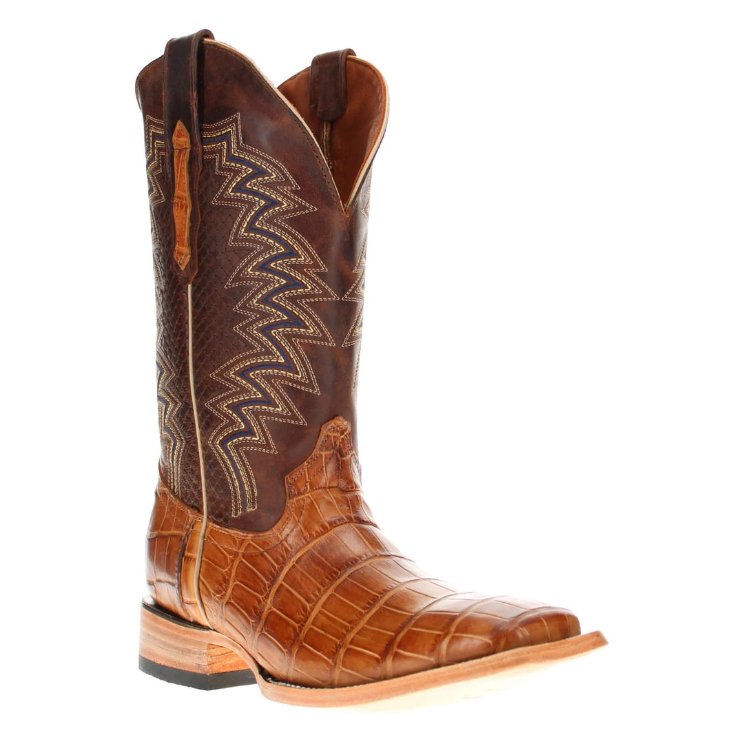 Mens Tan American Alligator Belly Tail Square Toe Cowboy Boots by Vaccari