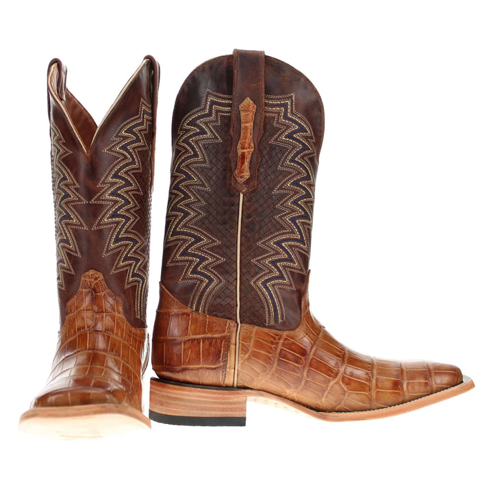 Mens Tan American Alligator Belly Tail Square Toe Cowboy Boots by Vaccari