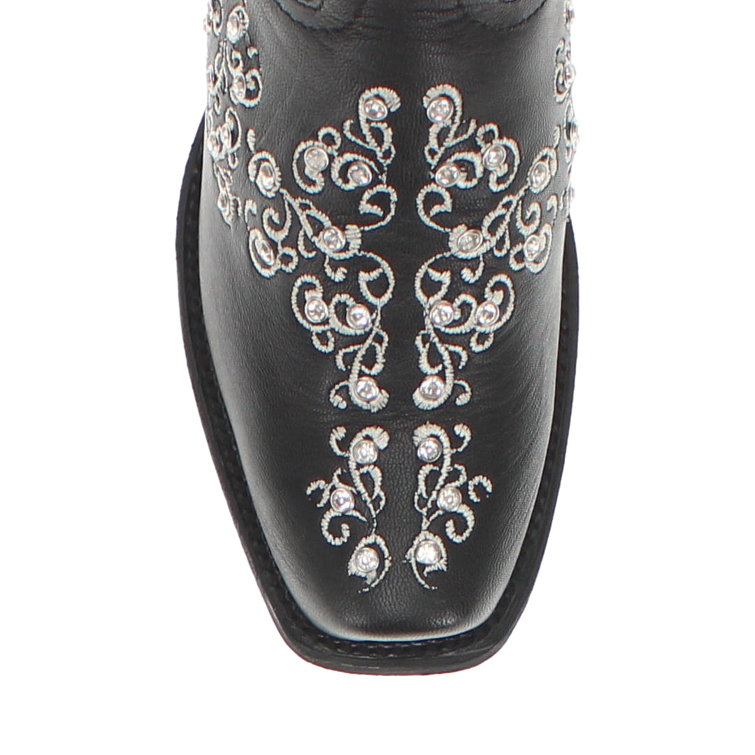 Women's Vaccari Black Snip Toe Crystal Embellished Cowgirl Boots | Brooklyn #select-a-toe_narrow-square