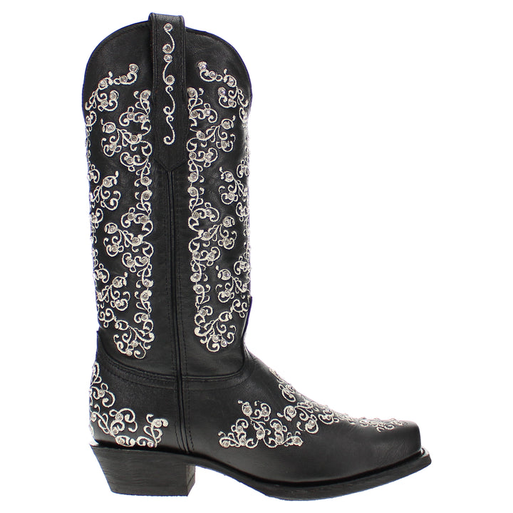 Women's Vaccari Black Snip Toe Crystal Embellished Cowgirl Boots | Brooklyn #select-a-toe_narrow-square