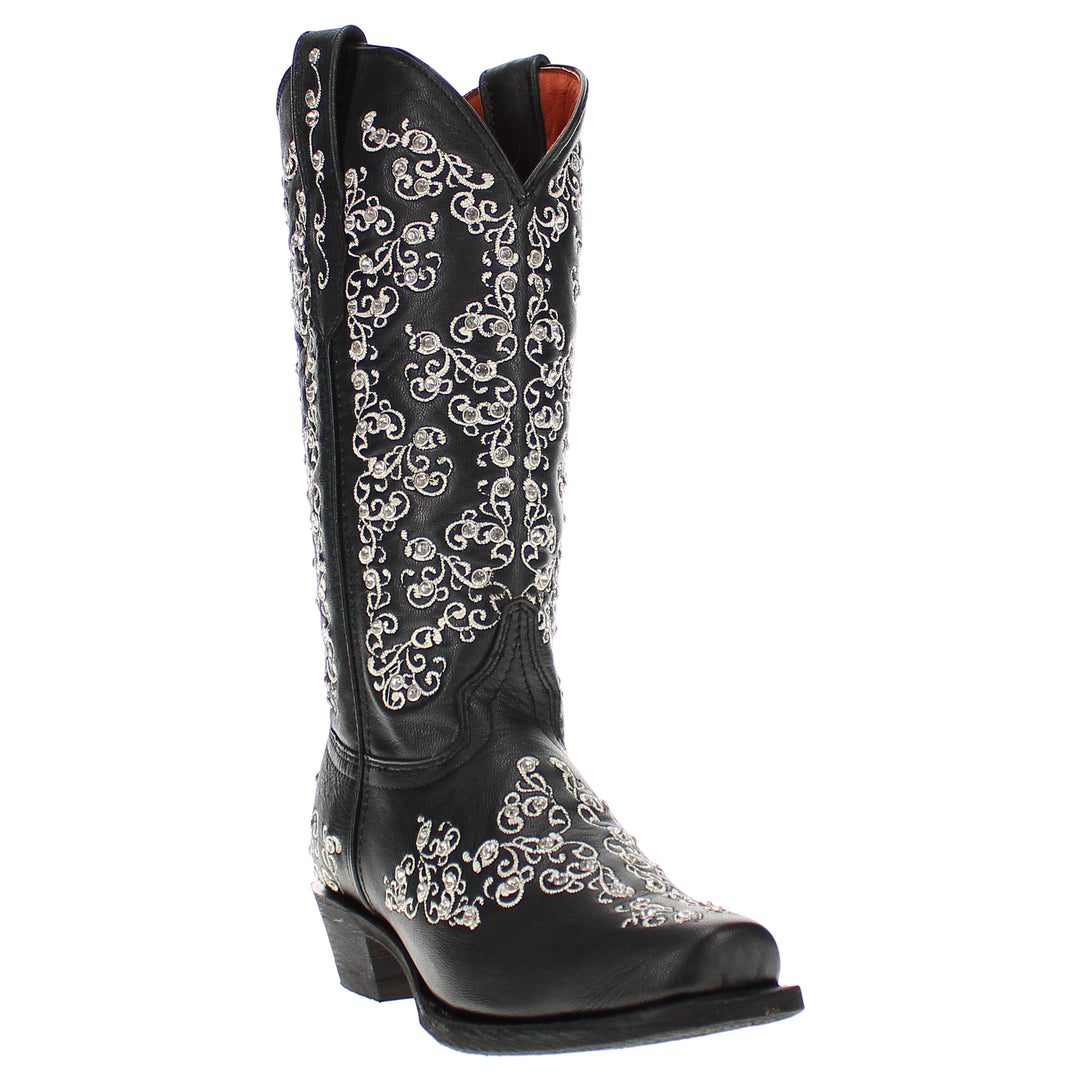 Women's Vaccari Black Snip Toe Crystal Embellished Cowgirl Boots | Brooklyn #select-a-toe_narrow-square