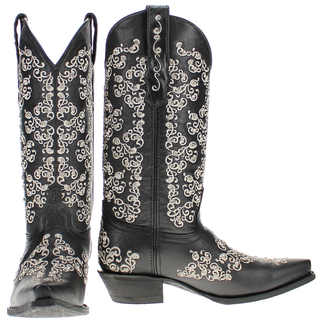 Women's Vaccari Black Snip Toe Crystal Embellished Cowgirl Boots | Brooklyn Women's Vaccari Black Snip Toe Crystal Embellished Cowgirl Boots | Brooklyn #select-a-toe_snip