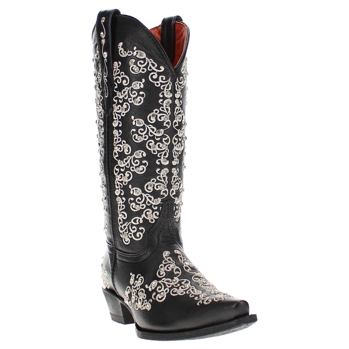 Women's Vaccari Black Snip Toe Crystal Embellished Cowgirl Boots | Brooklyn Women's Vaccari Black Snip Toe Crystal Embellished Cowgirl Boots | Brooklyn #select-a-toe_snip