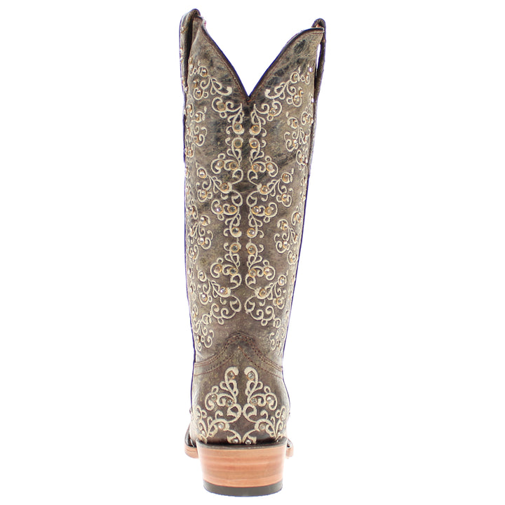 Women's Vaccari Distressed Brown Snip Toe Crystal Embellished Cowgirl Boots | Brooklyn #select-a-toe_narrow-square