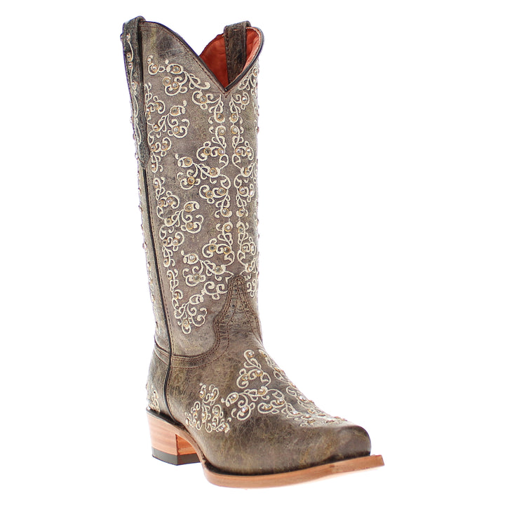 Women's Vaccari Distressed Brown Snip Toe Crystal Embellished Cowgirl Boots | Brooklyn #select-a-toe_narrow-square