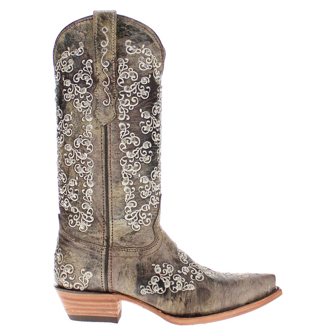 Women's Vaccari Distressed Brown Snip Toe Crystal Embellished Cowgirl Boots | Brooklyn #select-a-toe_snip