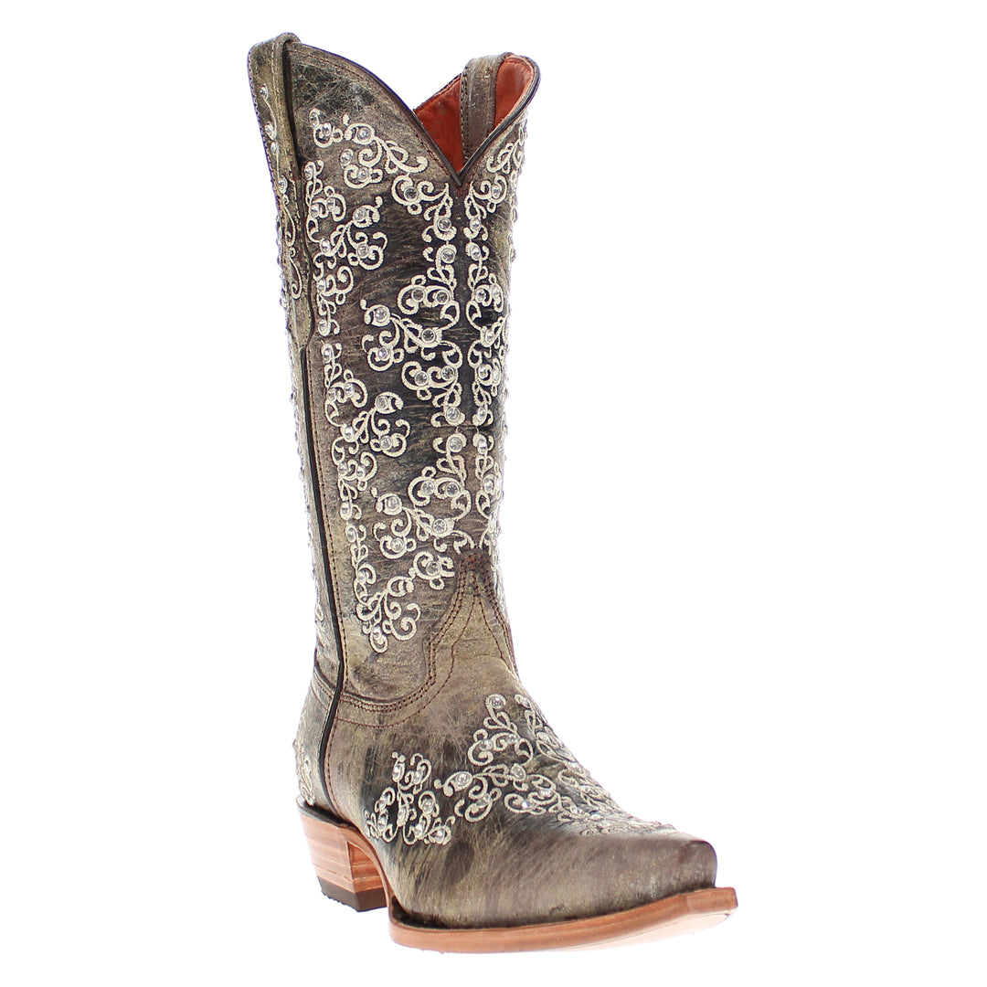 Women's Vaccari Distressed Brown Snip Toe Crystal Embellished Cowgirl Boots | Brooklyn #select-a-toe_snip