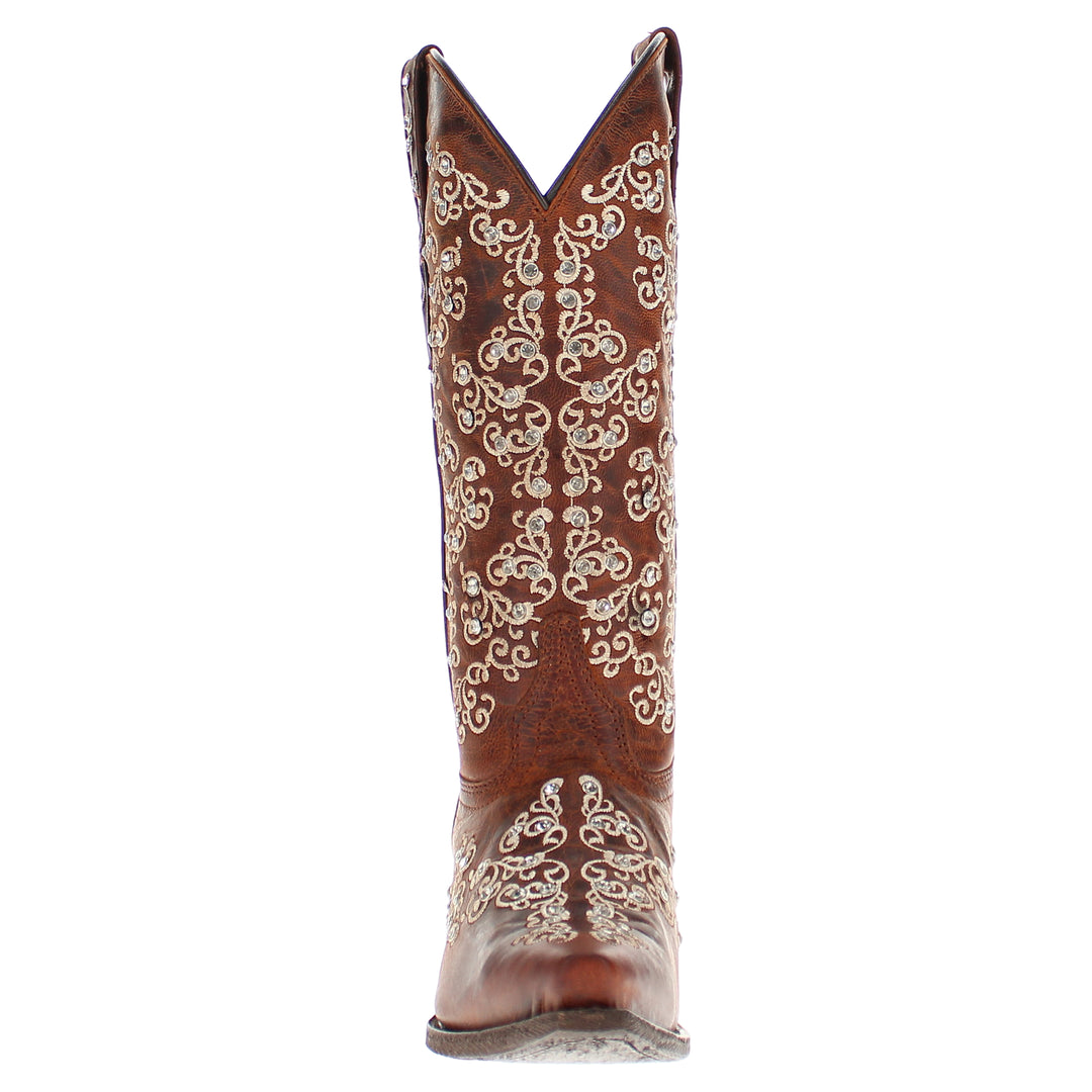 Women's Vaccari Cognac Snip Toe Crystal Embellished Cowgirl Boots | Brooklyn #select-a-toe_snip