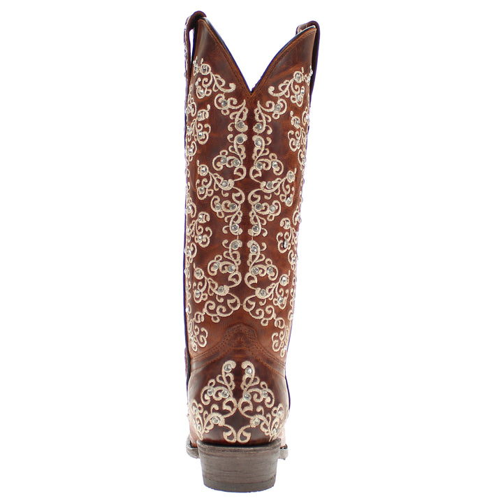 Women's Vaccari Cognac Snip Toe Crystal Embellished Cowgirl Boots | Brooklyn #select-a-toe_snip