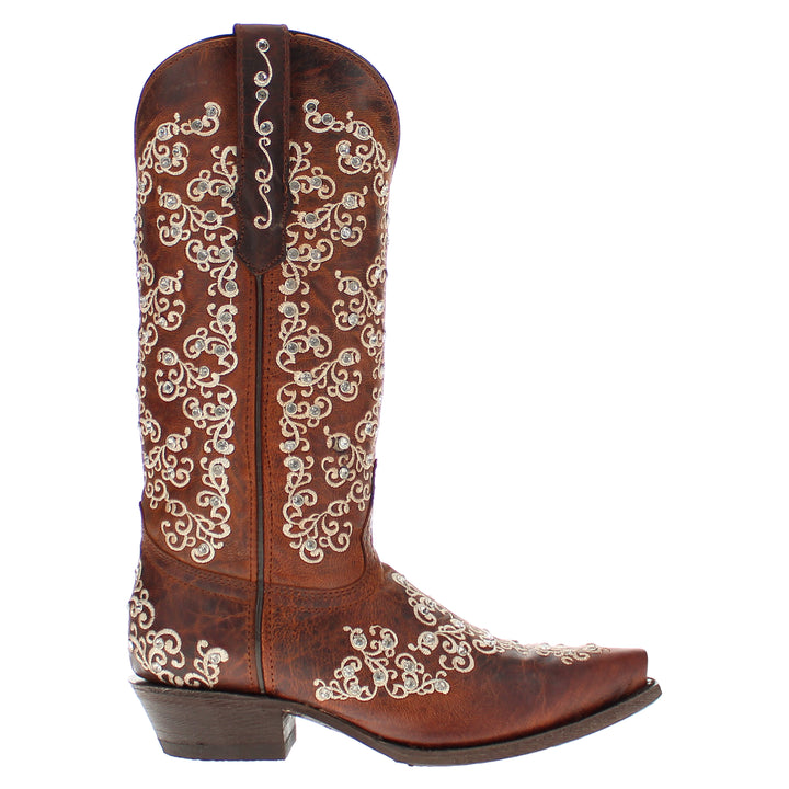 Women's Vaccari Cognac Snip Toe Crystal Embellished Cowgirl Boots | Brooklyn #select-a-toe_snip