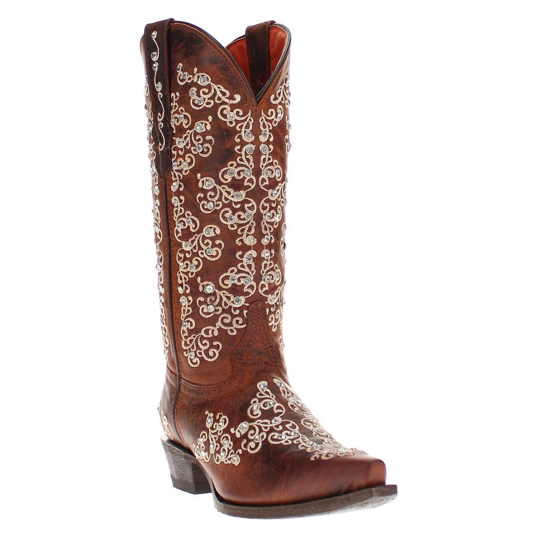 Women's Vaccari Cognac Snip Toe Crystal Embellished Cowgirl Boots | Brooklyn #select-a-toe_snip