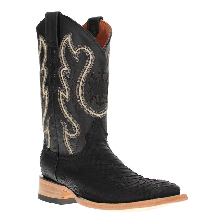 Mens Black Python Snake Leather Square Toe Cowboy Boots by Vaccari