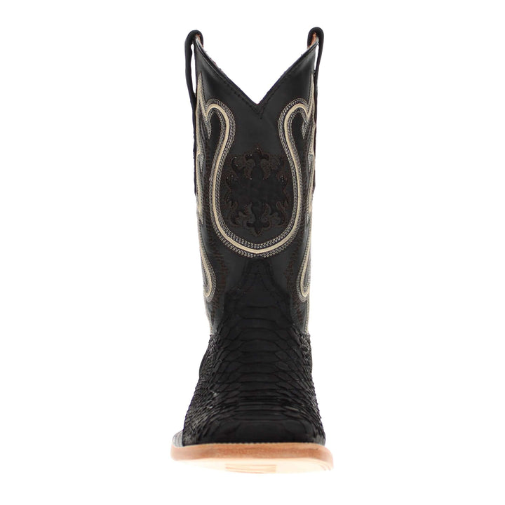 Mens Black Python Snake Leather Square Toe Cowboy Boots by Vaccari