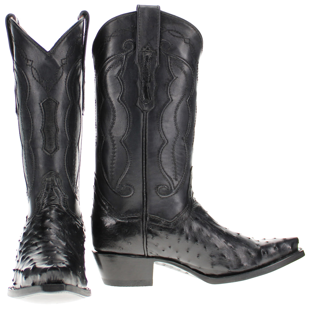 Womens black ostrich Snip Toe Boots by Vaccari