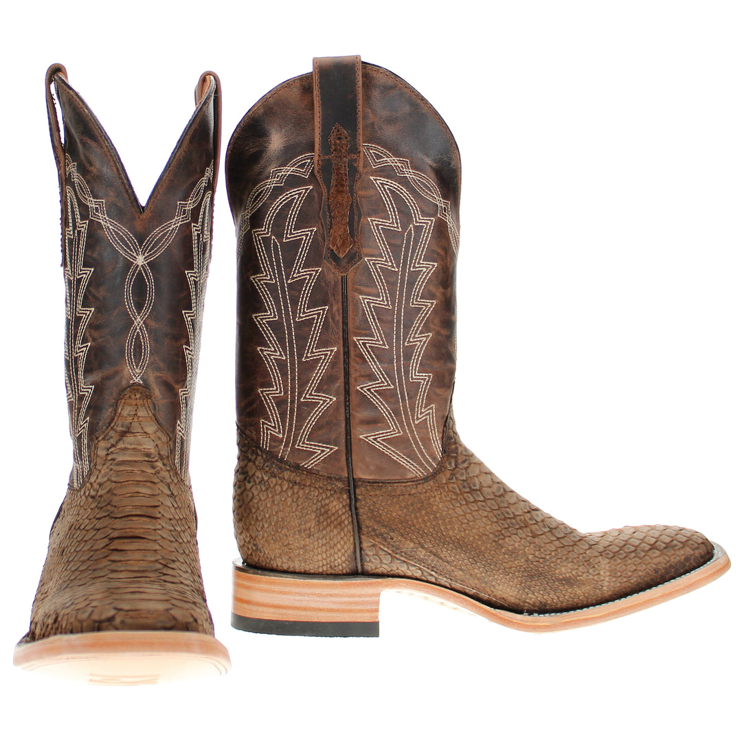 Mens brown Python Snake Leather Square Toe Cowboy Boots by Vaccari