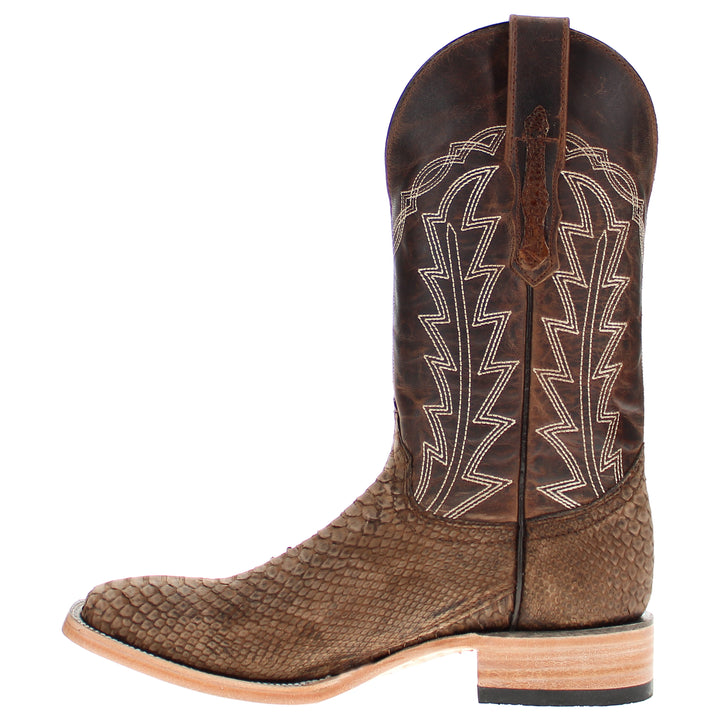 Mens brown Python Snake Leather Square Toe Cowboy Boots by Vaccari