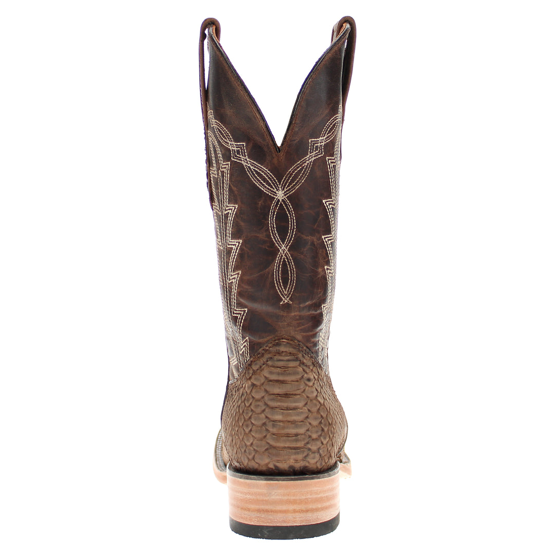 Mens brown Python Snake Leather Square Toe Cowboy Boots by Vaccari