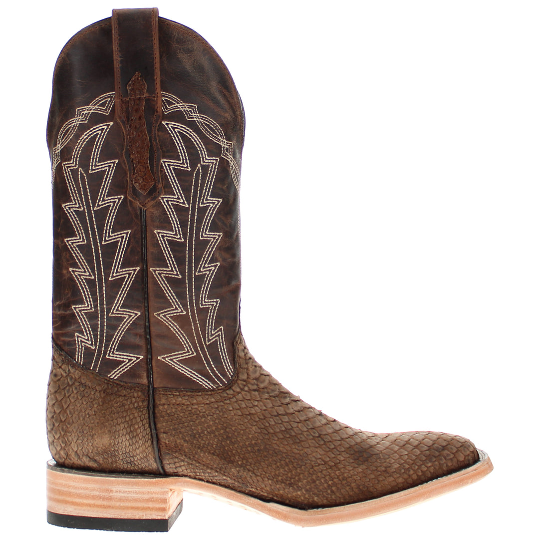 Mens brown Python Snake Leather Square Toe Cowboy Boots by Vaccari