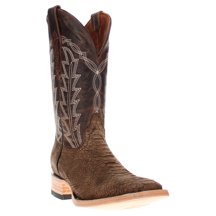 Mens brown Python Snake Leather Square Toe Cowboy Boots by Vaccari