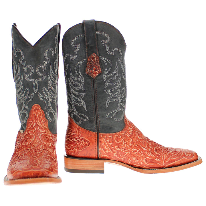 Mens Vaccari Hand-Tooled Square Toe Boots