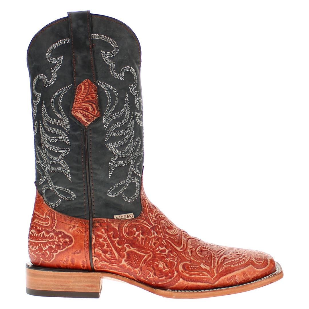 Mens Vaccari Hand-Tooled Square Toe Boots