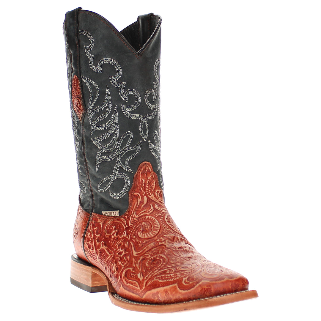 Mens Vaccari Hand-Tooled Square Toe Boots