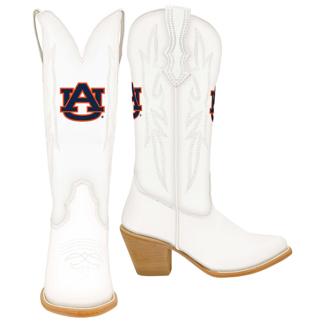 Women's Auburn University Tigers All White Pointed Toe Cowgirl Boots Leighton by Vaccari