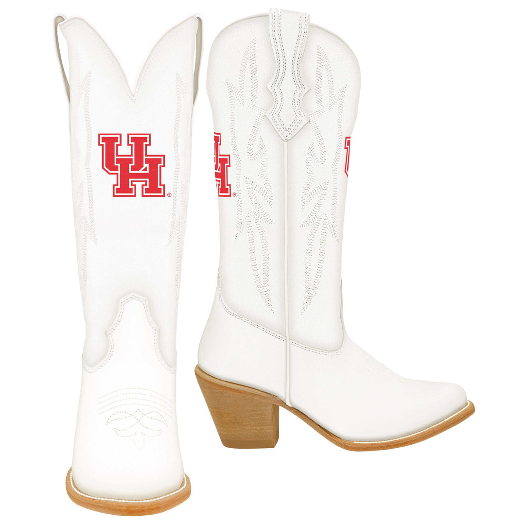 Women's University of Houston All White Pointed Toe Cowgirl Boots Leighton by Vaccari