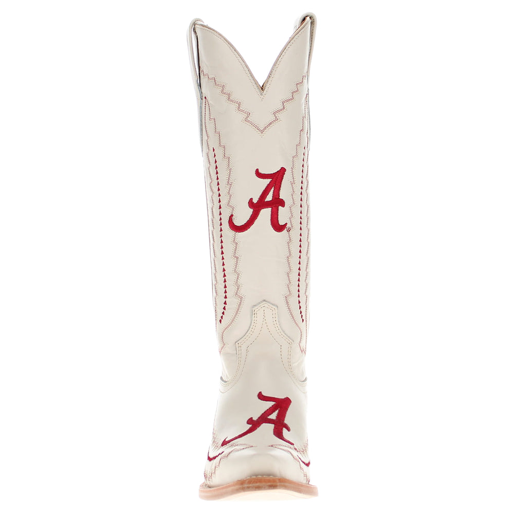 Women's University of Alabama Crimson Tide Bone Leather Snip Toe Cowgirl Boots by Vaccari