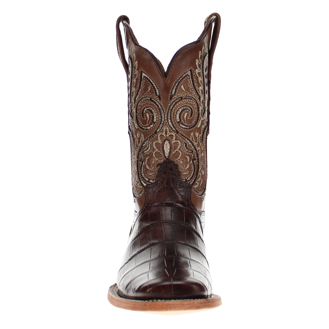 Womens Brown American Alligator Belly Tail Western Square Toe Boots with Decorative Top by Vaccari