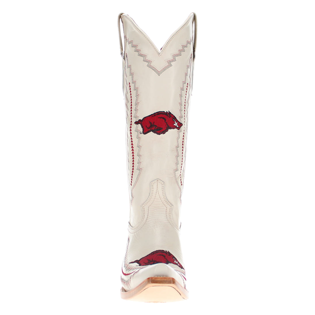 Women's University Arkansas Razorbacks Cowgirl Boots | Arkansas White Snip Toe Boots | Officially Licensed | Naomi