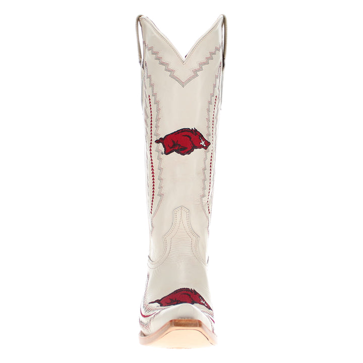 Women's University Arkansas Razorbacks Cowgirl Boots | Arkansas White Snip Toe Boots | Officially Licensed | Naomi