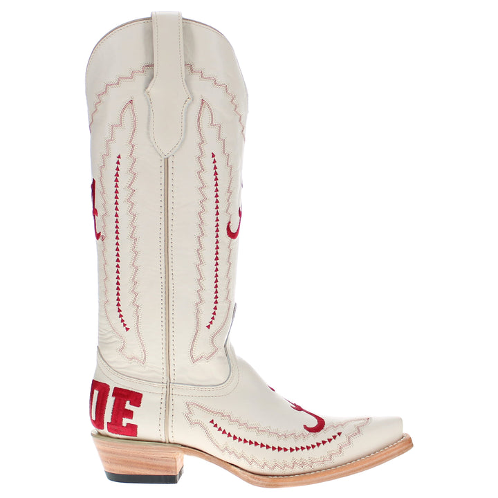 Women's University of Alabama Crimson Tide Bone Leather Snip Toe Cowgirl Boots by Vaccari