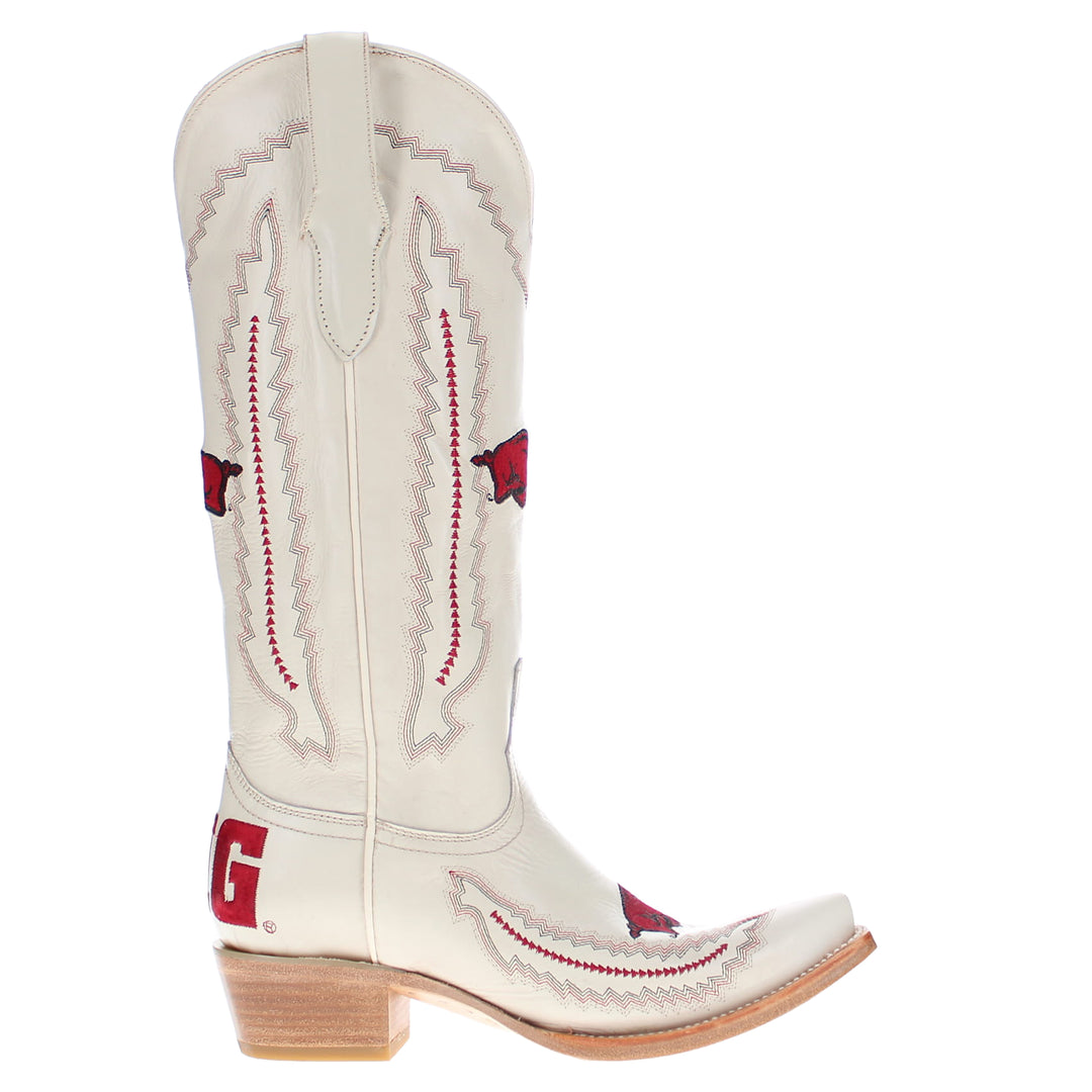 Women's University Arkansas Razorbacks Cowgirl Boots | Arkansas White Snip Toe Boots | Officially Licensed | Naomi