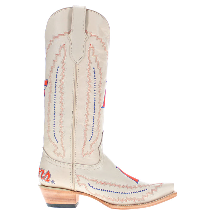 Women's University of Florida Gators Bone Leather Cowgirl Snip Toe Boots by Vaccari