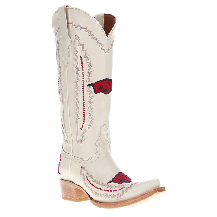 Women's University Arkansas Razorbacks Cowgirl Boots | Arkansas White Snip Toe Boots | Officially Licensed | Naomi