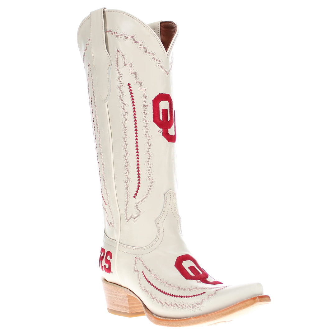 Women's University of Oklahoma Sooners Bone Snip Toe Cowgirl Boots Naomi by Vaccari