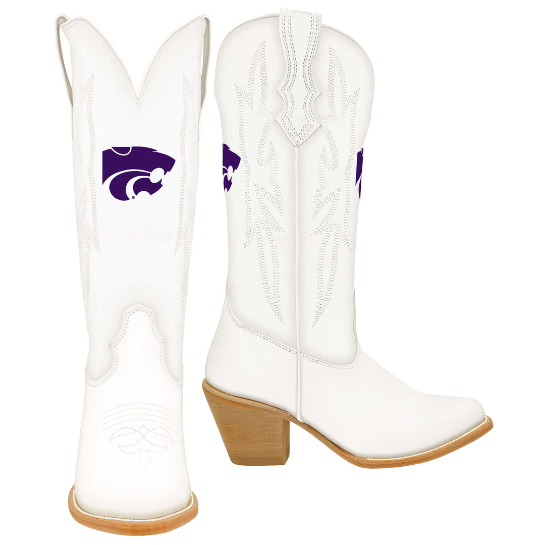 Women's Kansas State University Wildcats All White Pointed Toe Cowgirl Boots Leighton by Vaccari