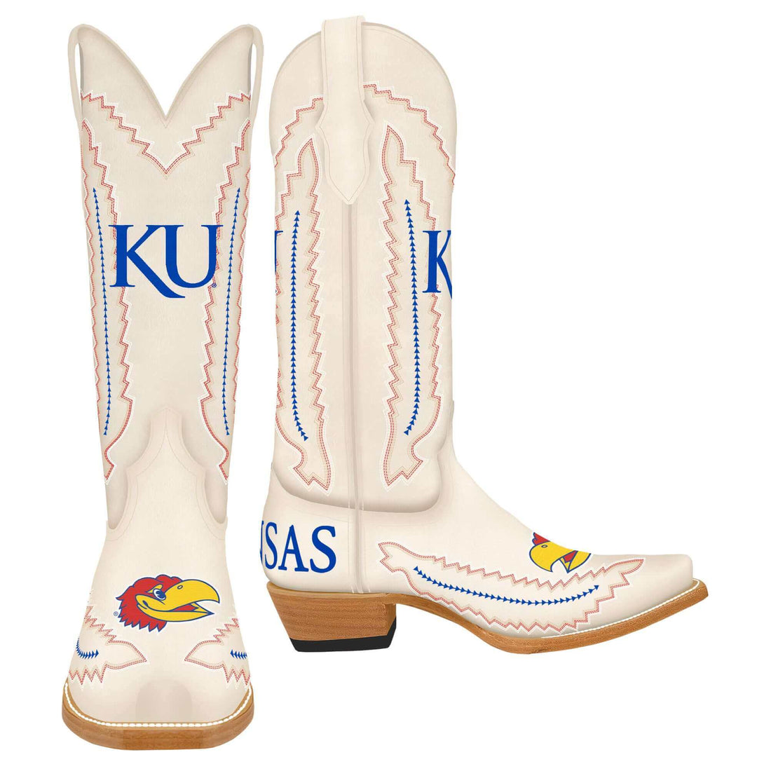 Women's University of Kansas Jayhawks Bone Snip Toe Cowgirl Boots Naomi by Vaccari