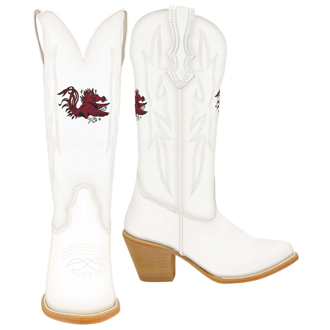 Women's South Carolina University All White Pointed Toe Cowgirl Boots Leighton by Vaccari