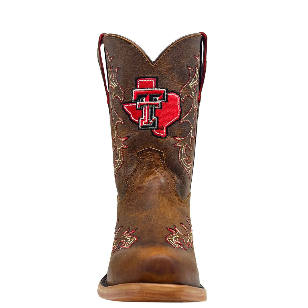 Kids Texas Tech University Red Raiders Cowgirl Boots | Gold studs Tan Snip Toe Boots | Officially Licensed | Amelia