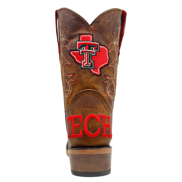 Kids Texas Tech University Red Raiders Cowgirl Boots | Gold studs Tan Snip Toe Boots | Officially Licensed | Amelia