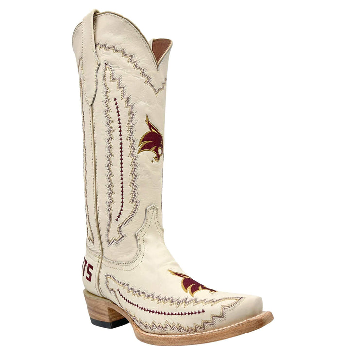 Women's Texas State University Bobcats Cowgirl Boots | TX State White Snip Toe Boots | Officially Licensed | Naomi