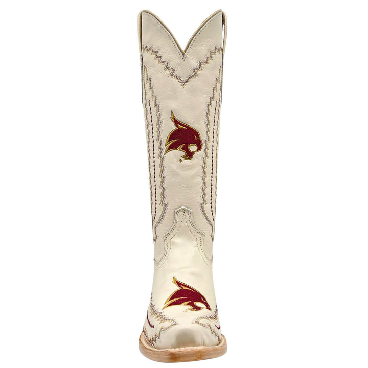 Women's Texas State University Bobcats Cowgirl Boots | TX State White Snip Toe Boots | Officially Licensed | Naomi