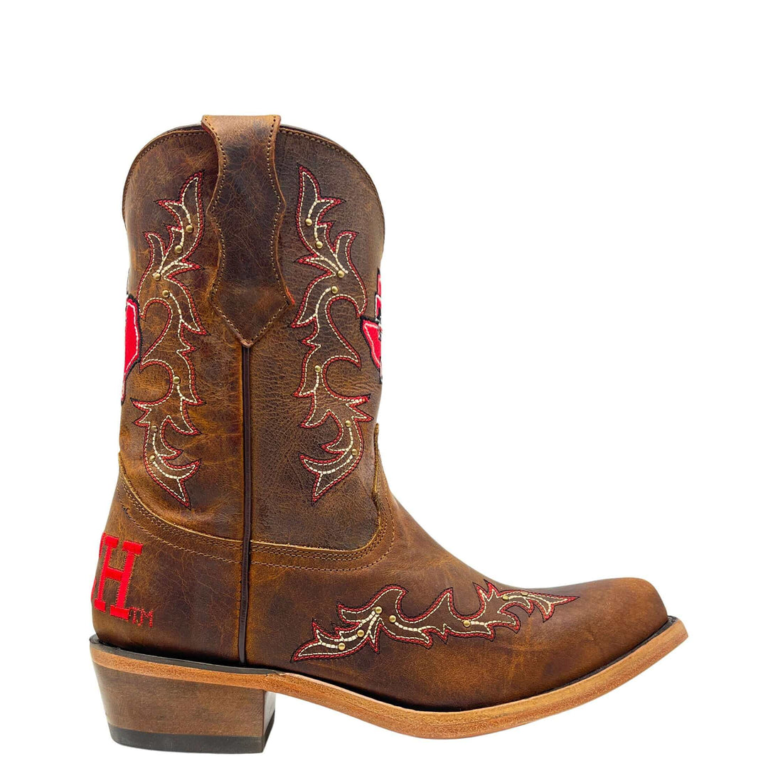 Kids Texas Tech University Red Raiders Cowgirl Boots | Gold studs Tan Snip Toe Boots | Officially Licensed | Amelia