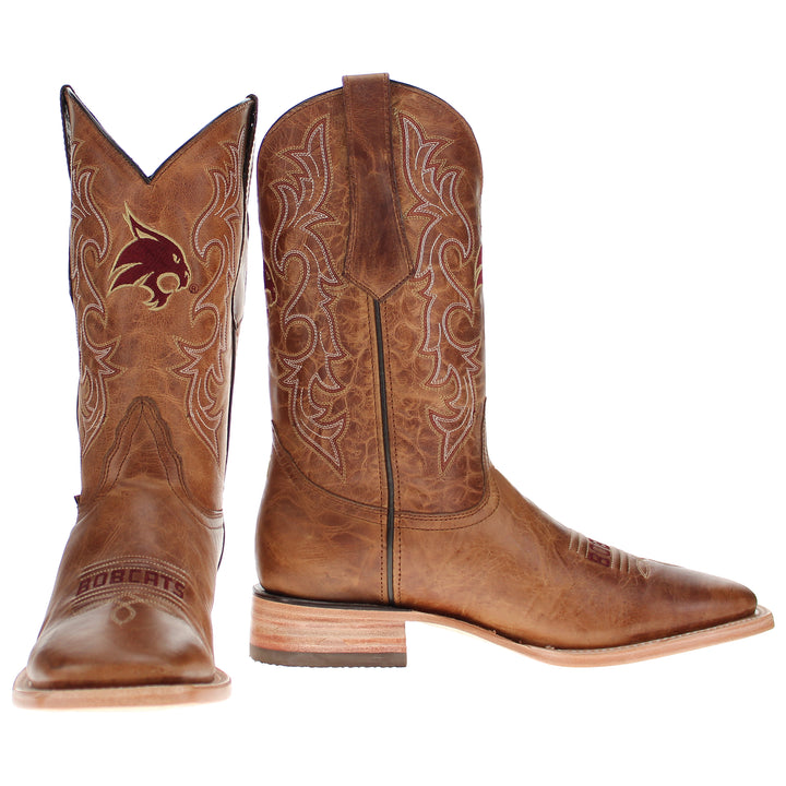 Men's Texas State University Tan Square Toe Cowboy Boots by Vaccari